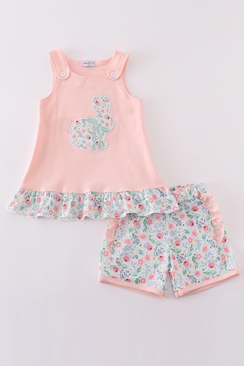 Pink Floral Bunny Applique Girl Set