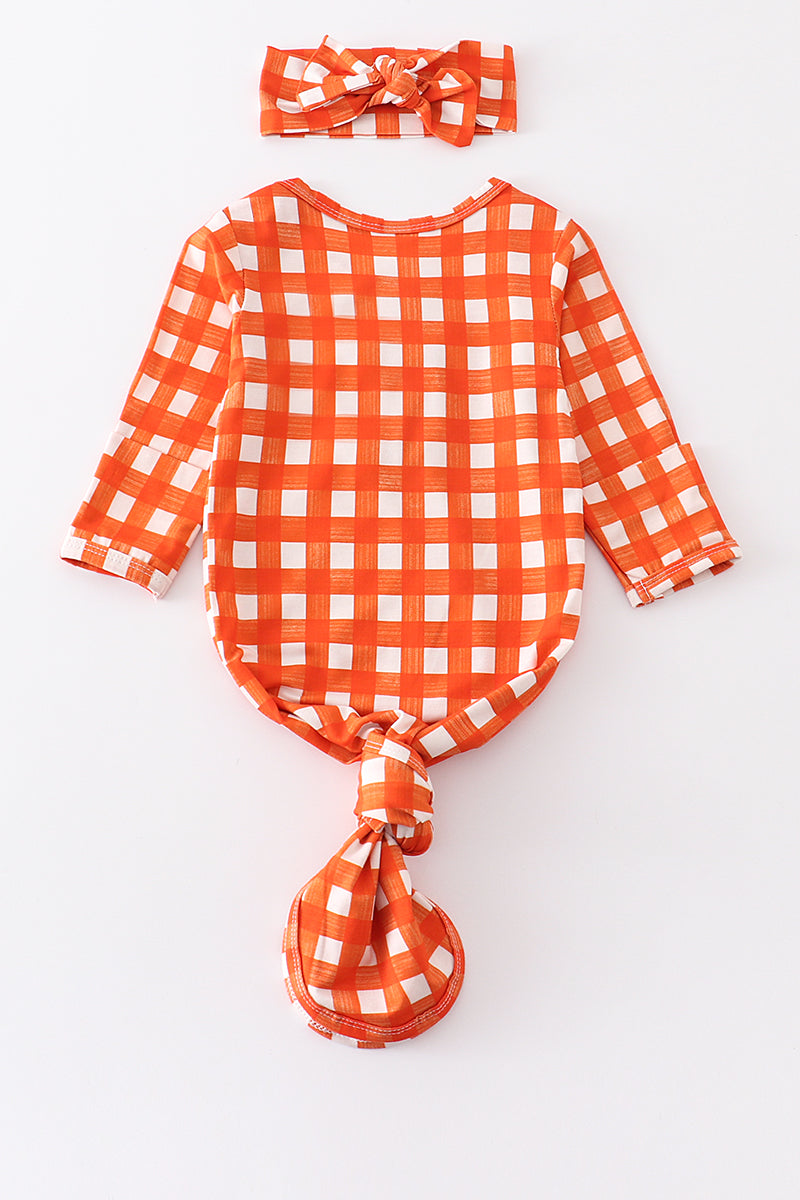 Orange Plaid Hairband Baby Gown