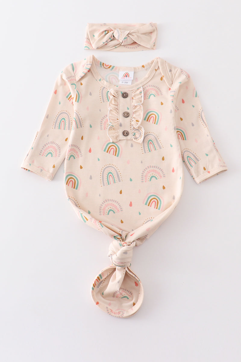 Rainbow Print Hairband Baby Gown