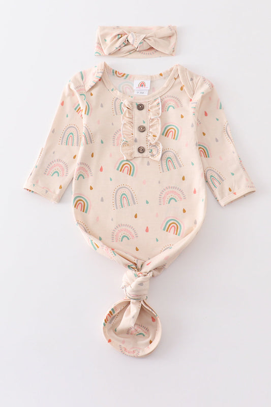 Rainbow Print Hairband Baby Gown