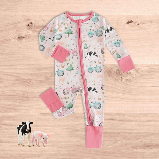 Farm Fun Pink Bamboo Convertible Romper