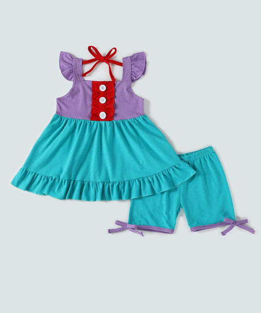 Mermaid Inspired Flutter Trim Girl Set