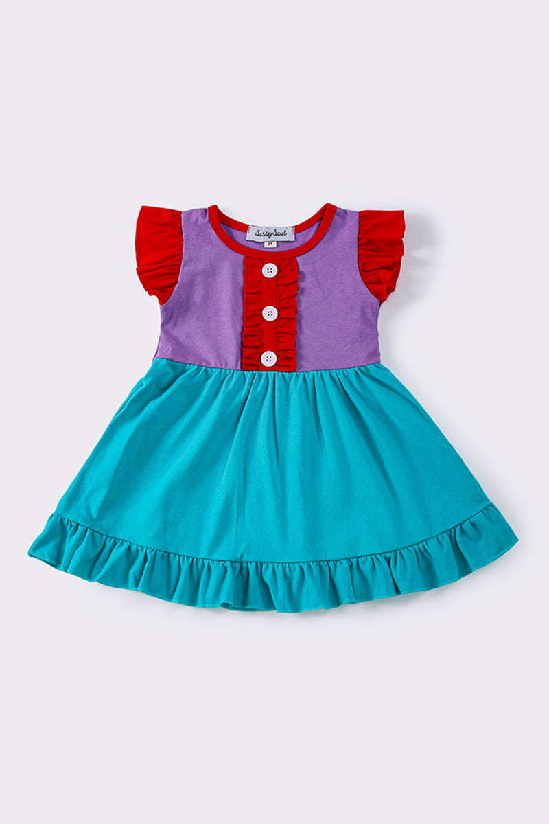 Puple & Teal Ruffle Dress