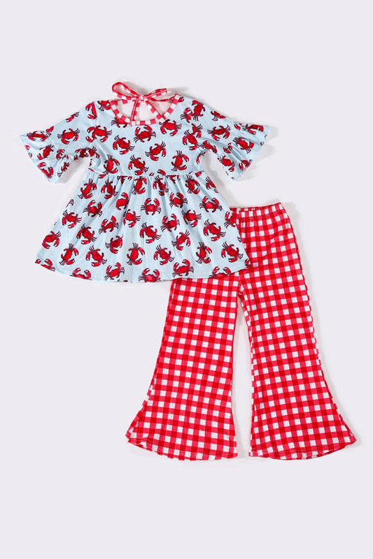 Red Plaid Crab Girl Pants Set