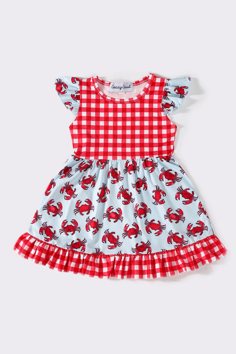 Red Crab Plaid Ruffle Dress