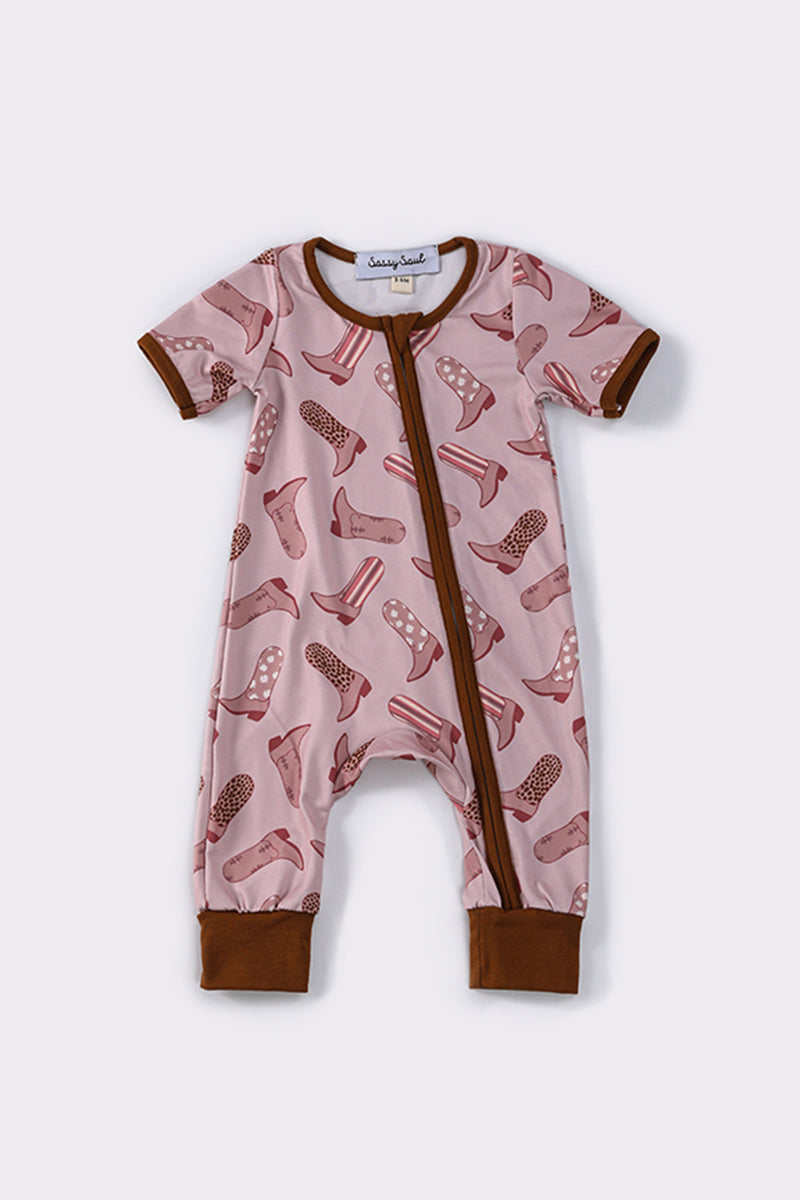 Brown & Pink Boots Zipper Romper