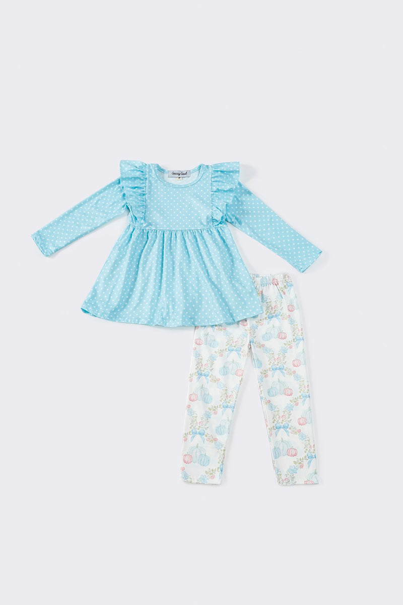 Blue Floral Pumpkin Ruffle Set