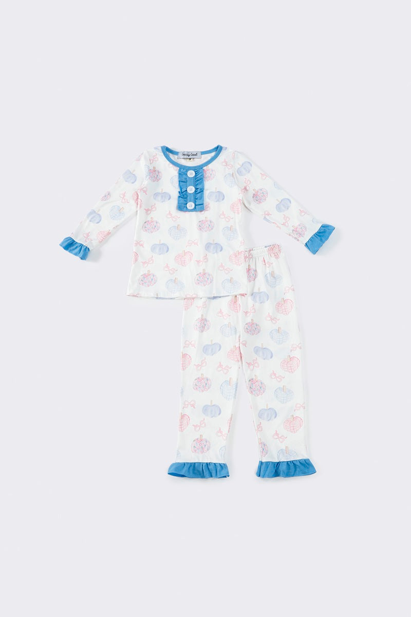 Blue Pumpkin Print Girls Pajamas Set