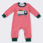 Red Stripe Truck Applique Boy Romper