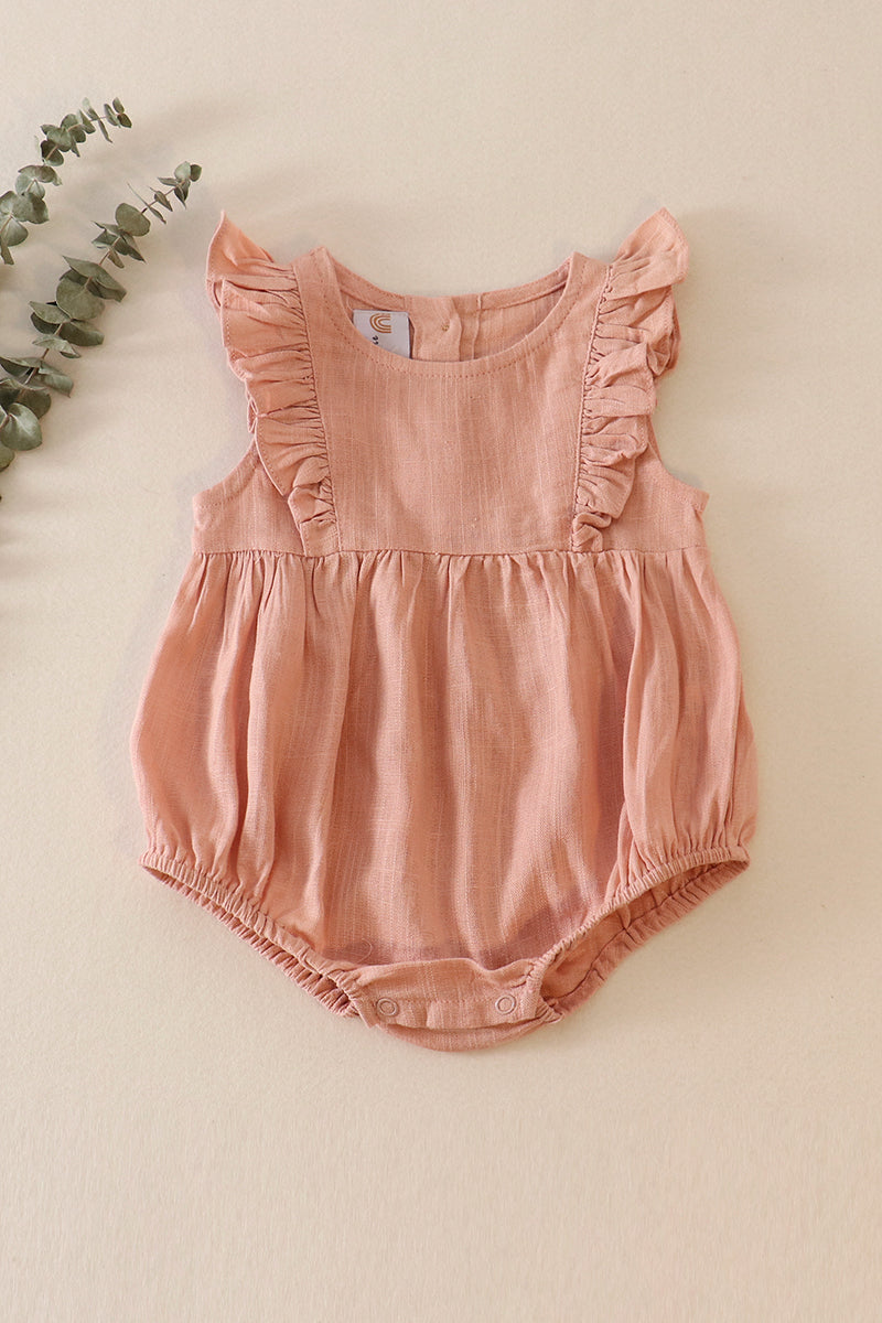 Peach Linen Girl Ruffle Bubble