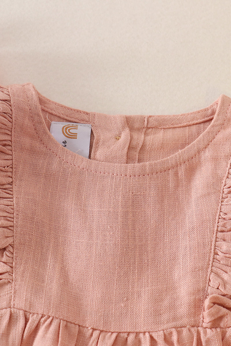 Peach Linen Girl Ruffle Bubble