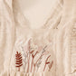 Beige Linen Floral Embroidery  Ruffle Bubble