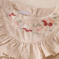 Beige Floral Embroidery Ruffle Linen Girl Bubble