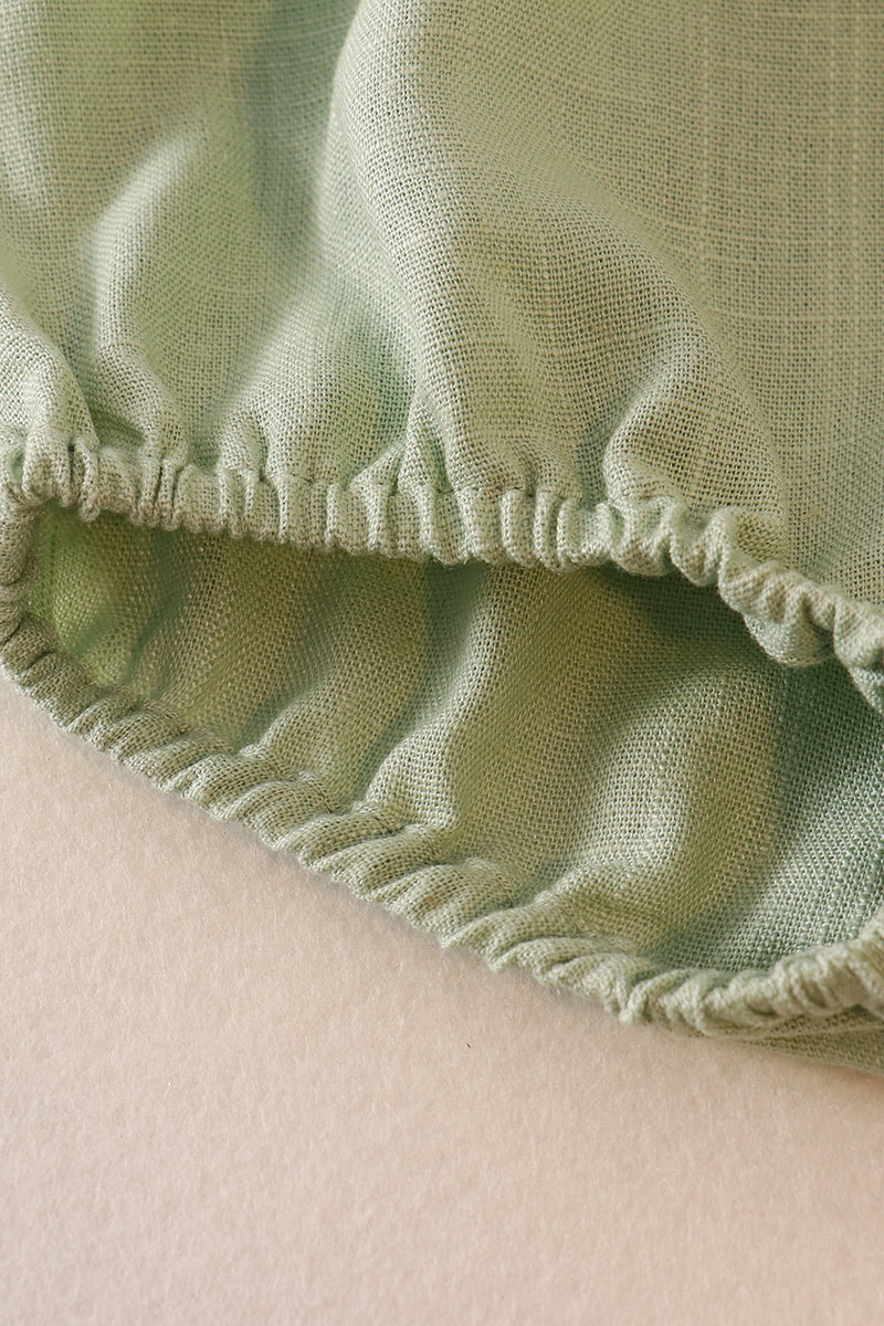 Green Strap Ruffle Linen Girl Bubble