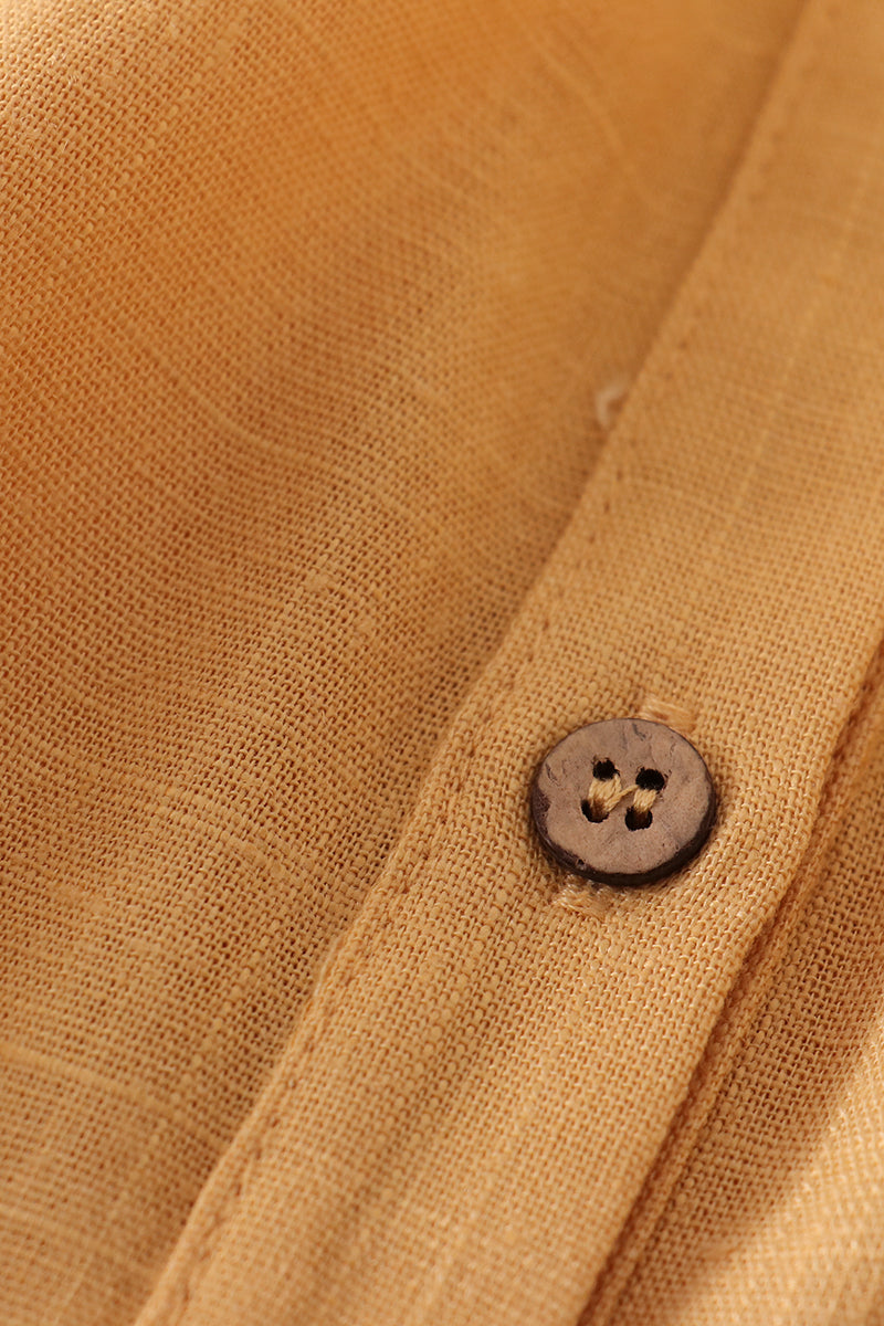 Mustard Linen Smocked Button Dress