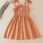 Coral Linen Smocked Button Dress