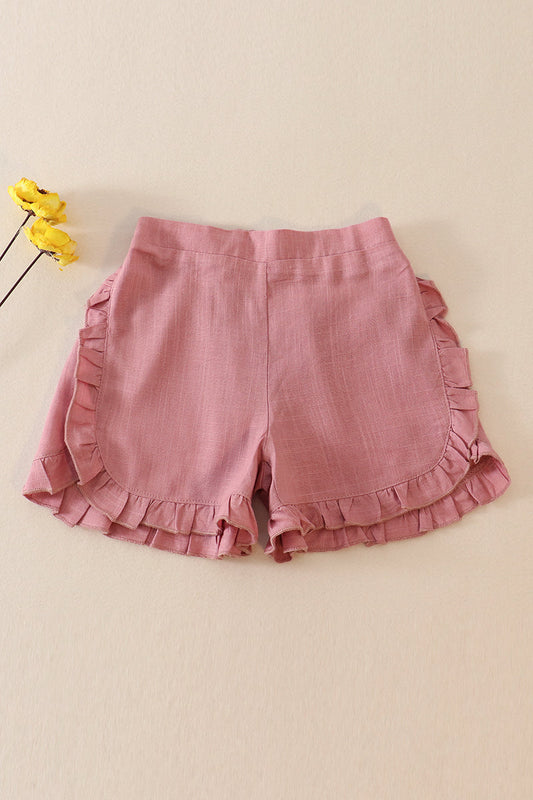 Purple Linen Ruffle Shorts