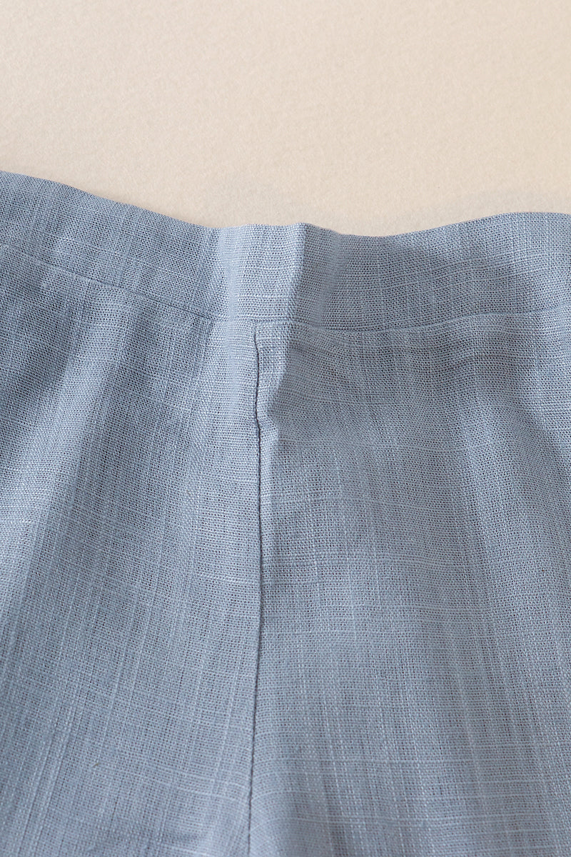 Blue Linen Ruffle Shorts