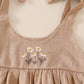 Beige Linen Floral Embroidery Ruffle Strap Bubble