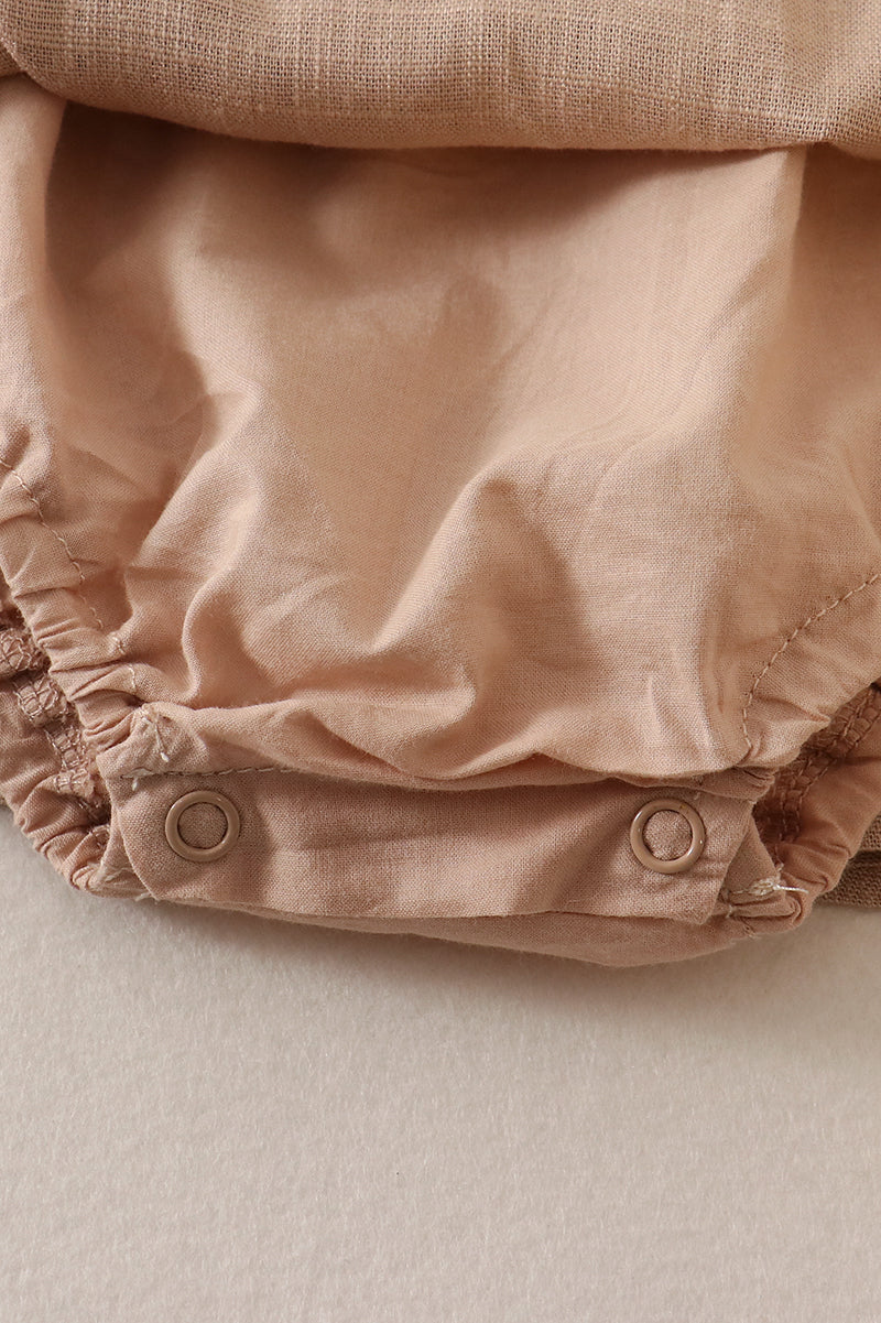 Beige Linen Floral Embroidery Ruffle Strap Bubble