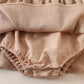 Beige Linen Floral Embroidery Ruffle Strap Bubble