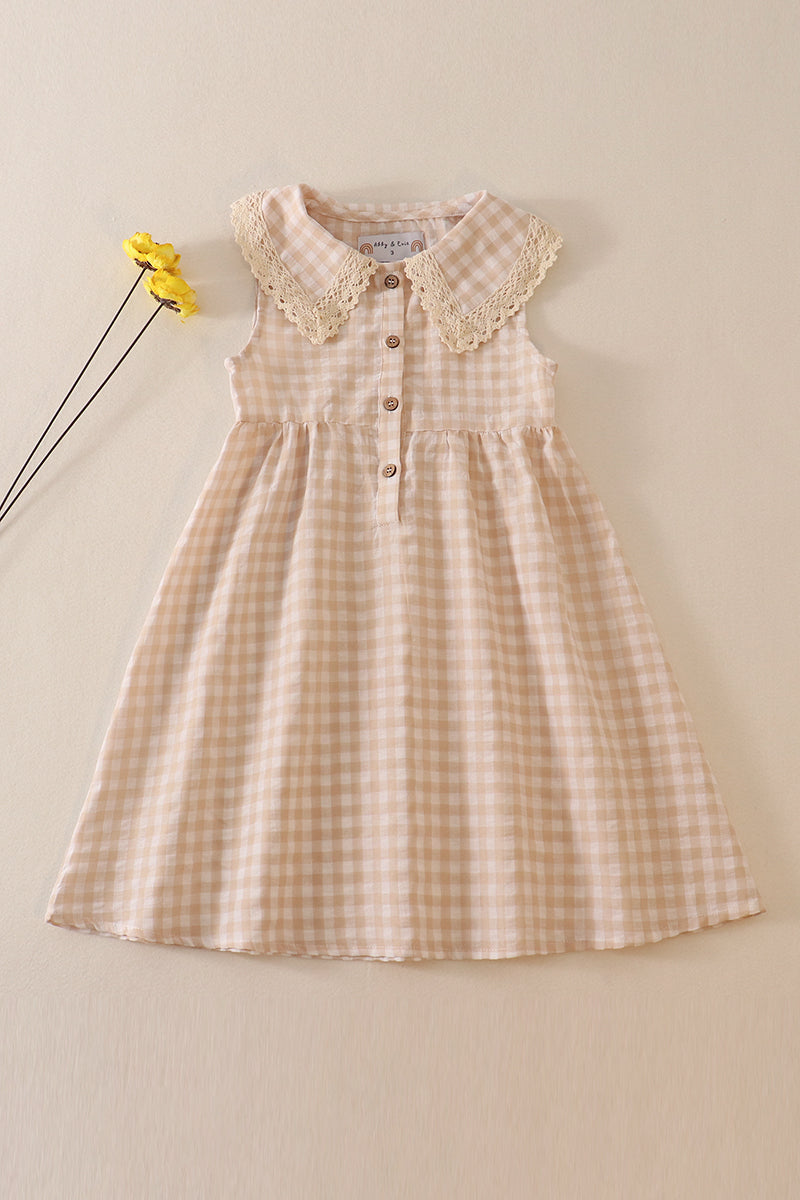 Cream Plaid Linen Button Dress