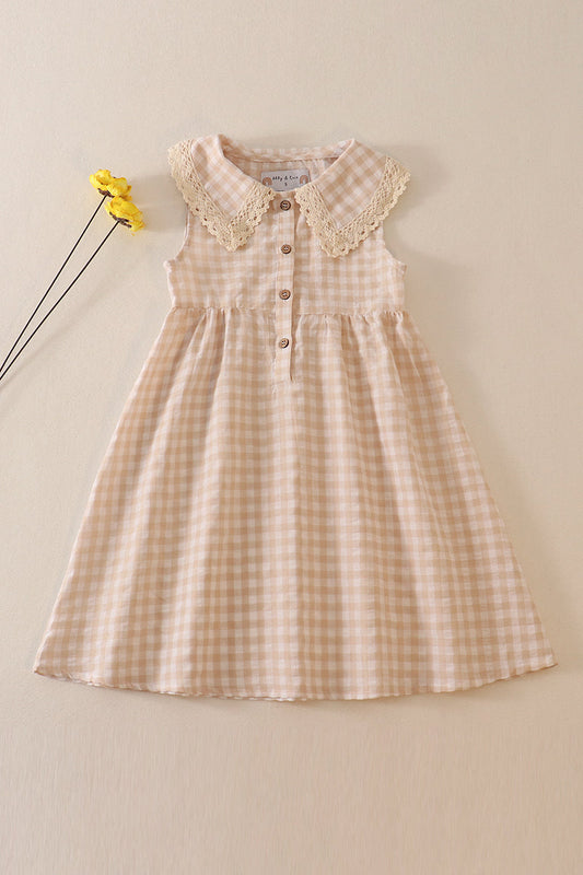 Cream Plaid Linen Button Dress