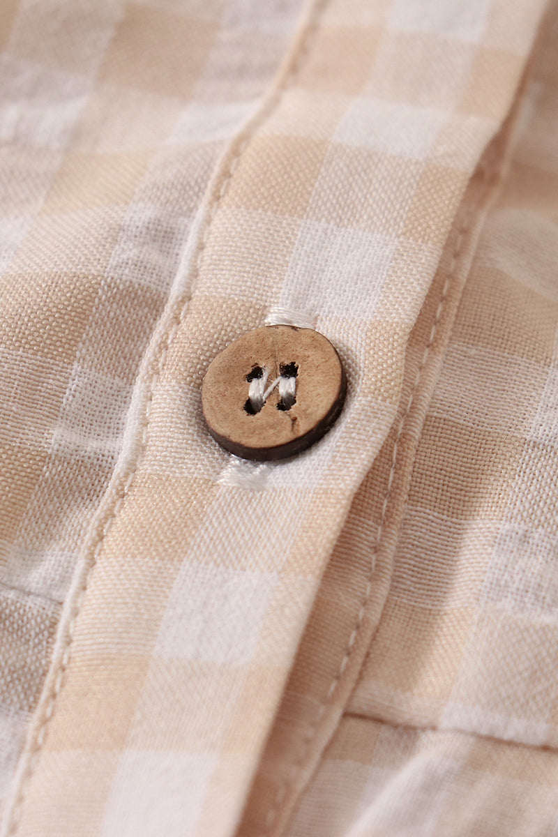 Cream Plaid Linen Button Dress