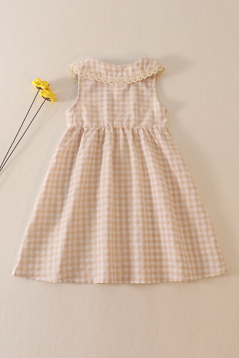 Cream Plaid Linen Button Dress