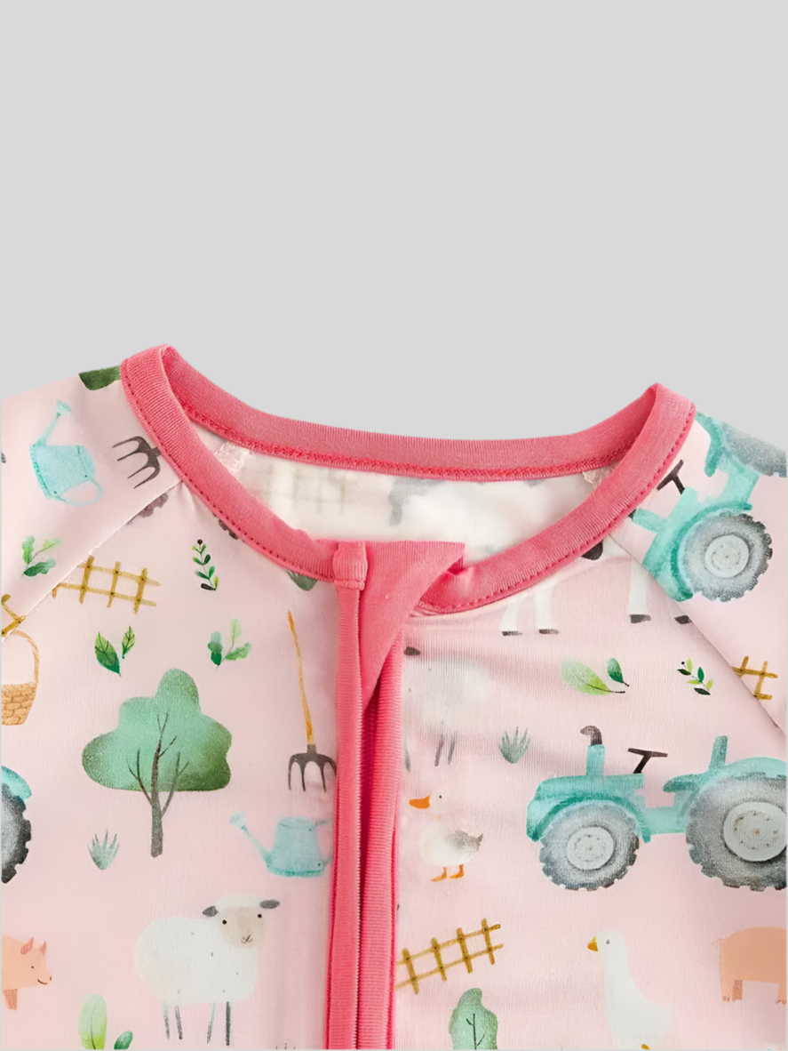 Farm Fun Pink Bamboo Convertible Romper