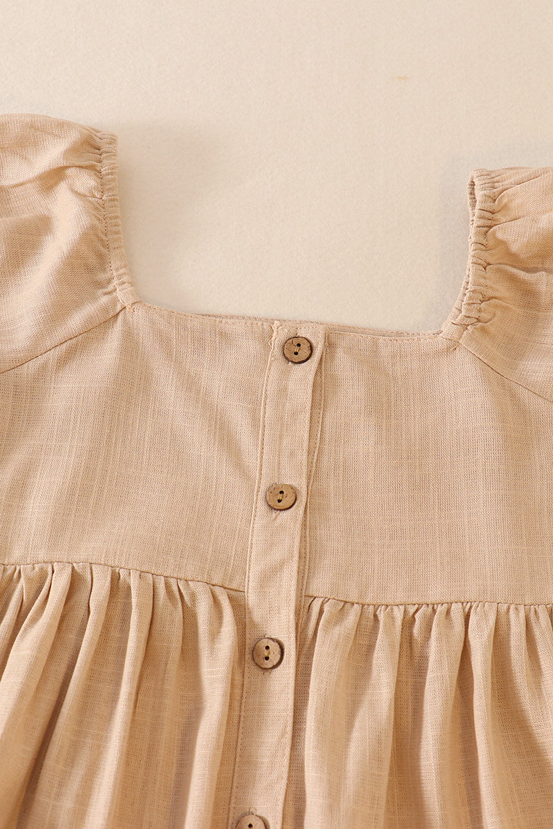 Beige Linen Button Dress