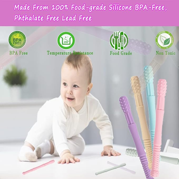 Silicone Teething Tubes w/Cleaning Brushes, 5-Piece Set