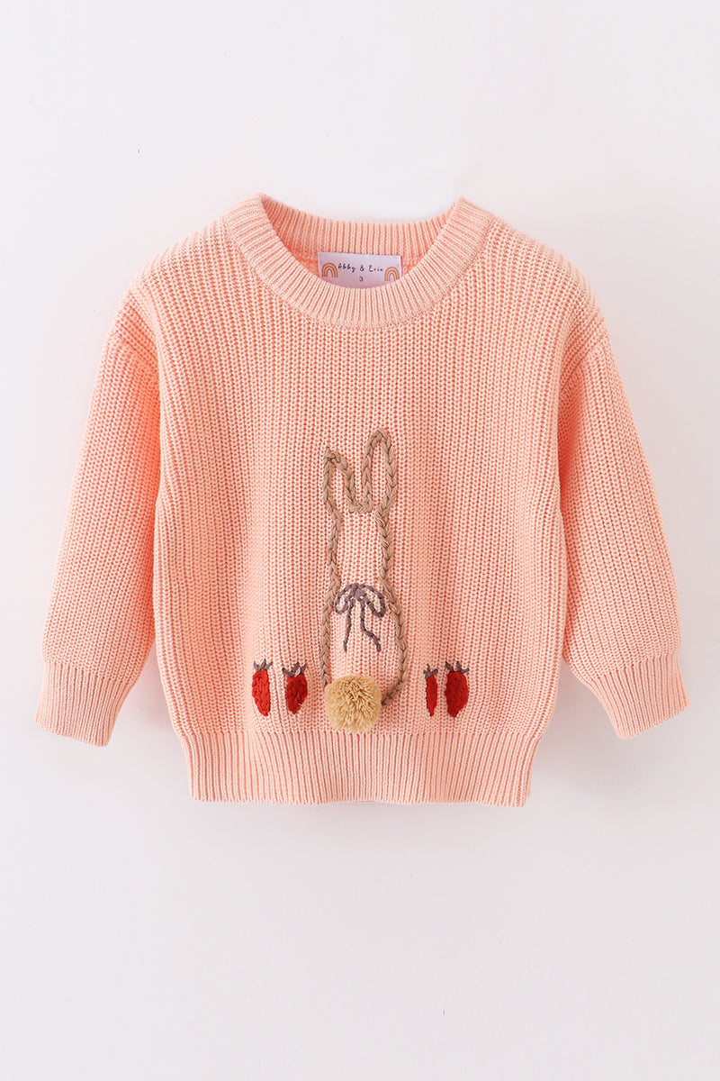 Coral Hand-Embroidery Bunny Pullover Sweater