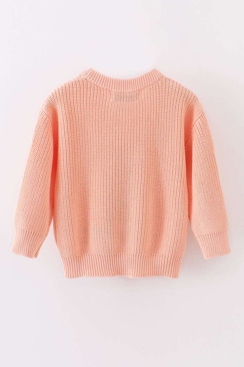 Coral Hand-Embroidery Bunny Pullover Sweater