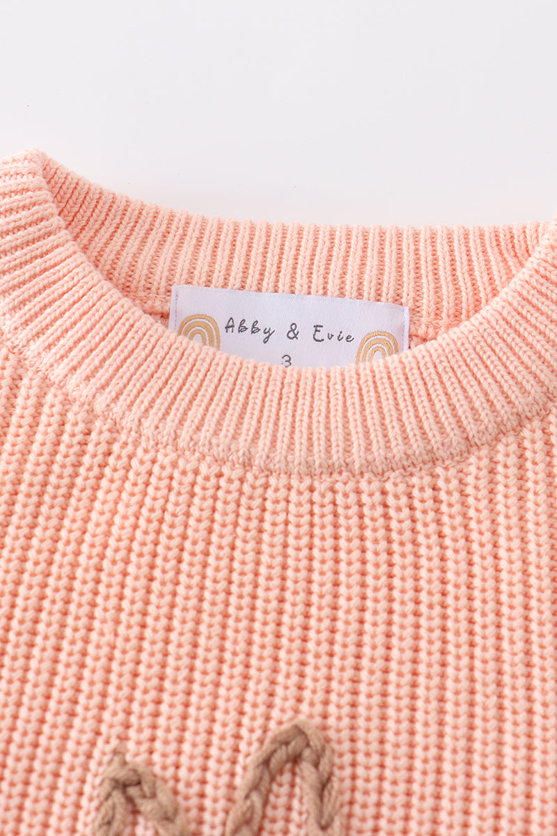 Coral Hand-Embroidery Bunny Pullover Sweater