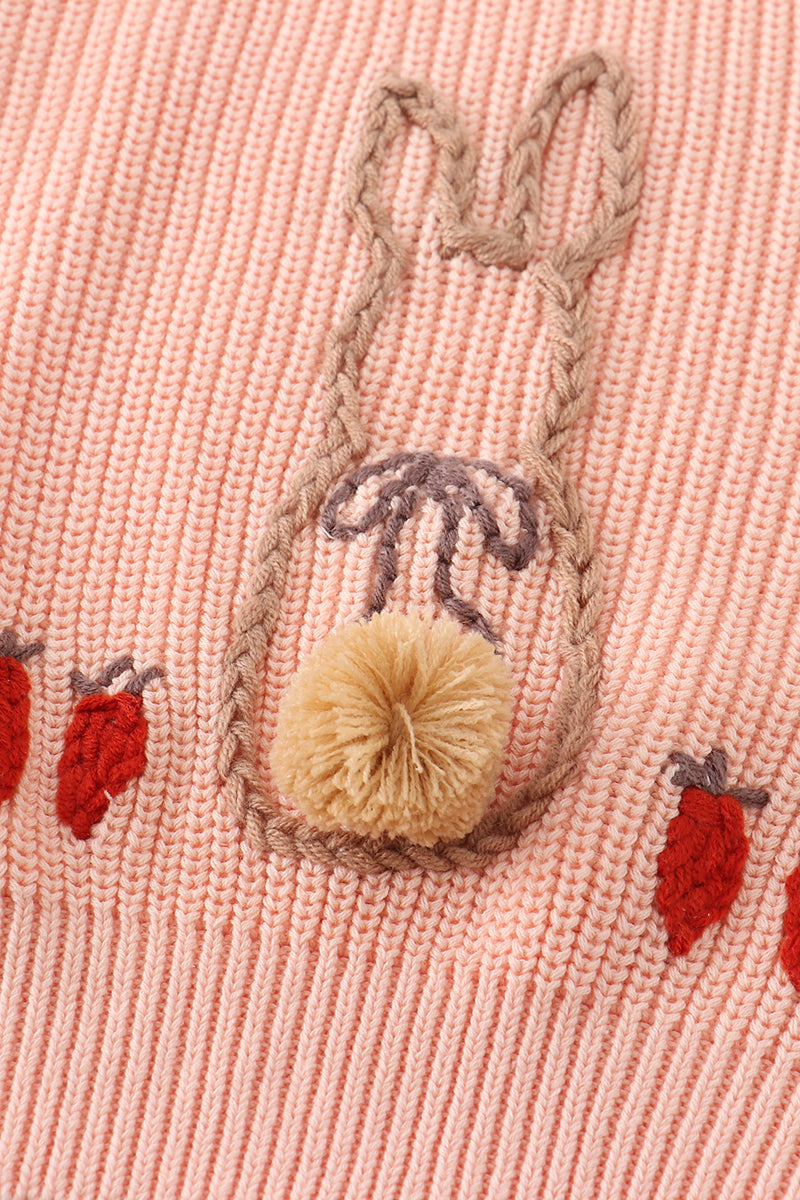 Coral Hand-Embroidery Bunny Pullover Sweater