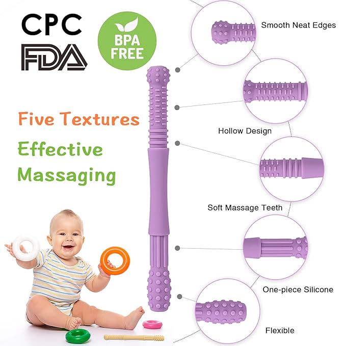 Silicone Teething Tubes w/Cleaning Brushes, 5-Piece Set