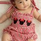 Red Gingham Woven Character Embroidery Girl Bubble