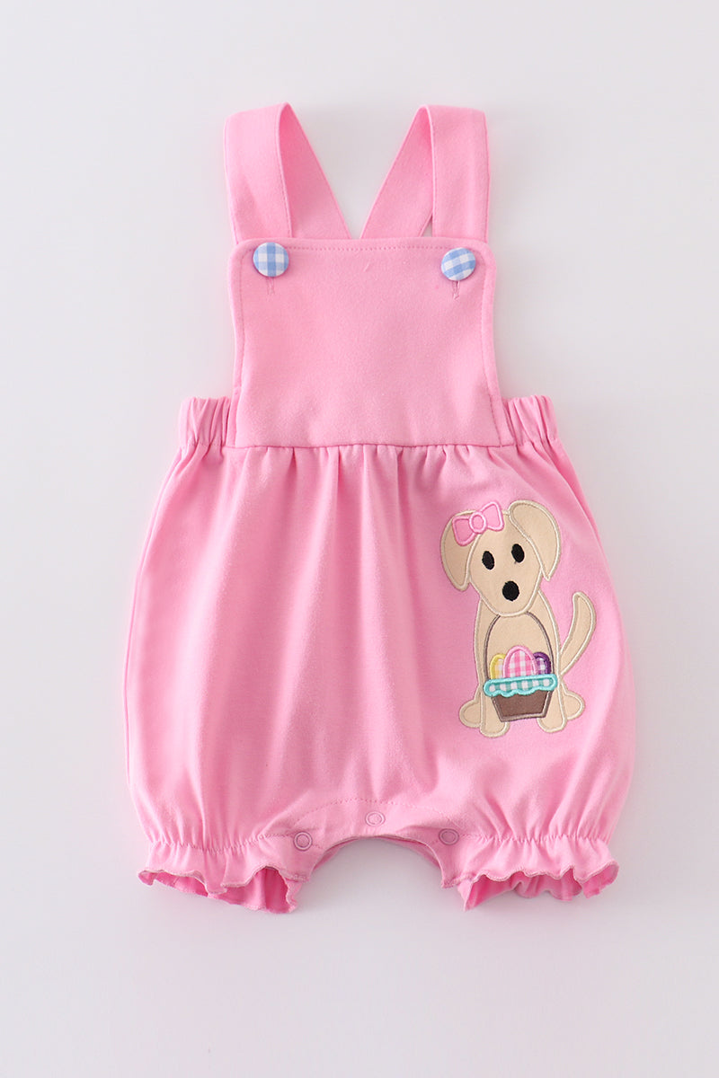 Premium Pink Dog Applique Girl Romper