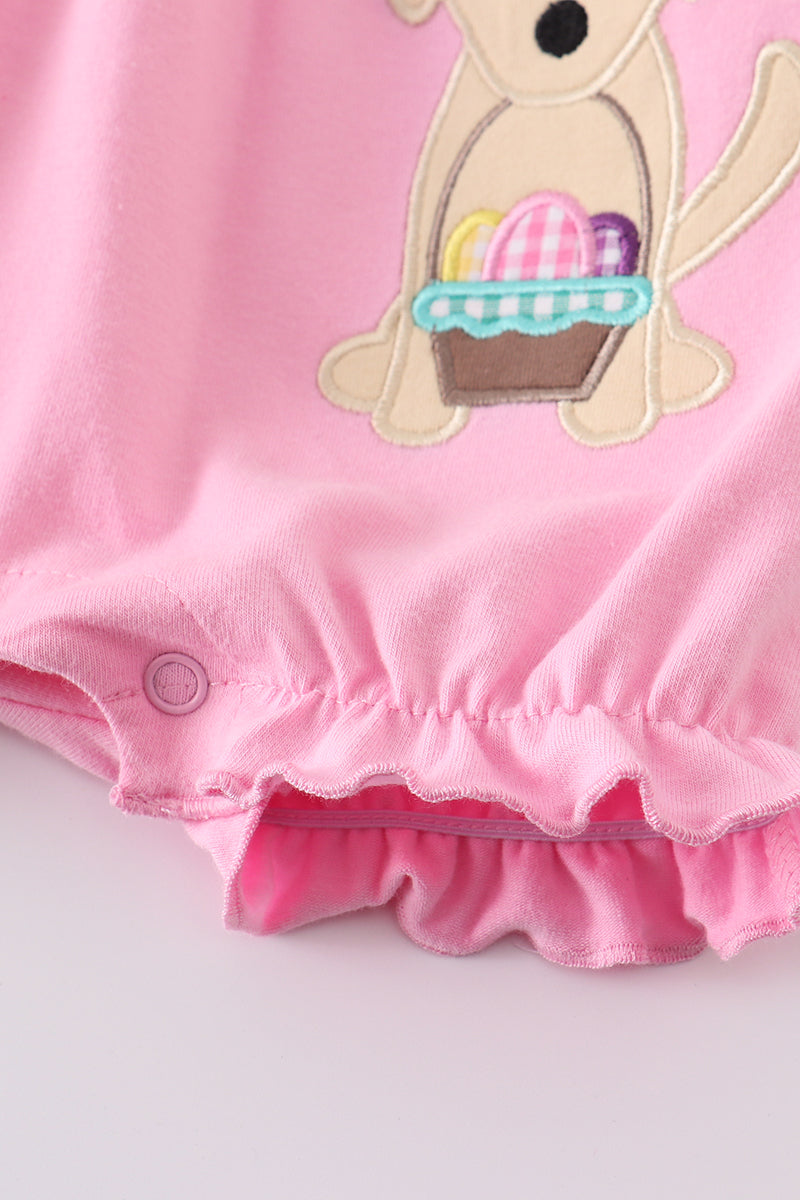 Premium Pink Dog Applique Girl Romper