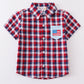 Premium Plaid Patriotic Flag Button Down Boy Shirt