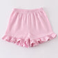 Premium Pink & White Stripe Basic Ruffle Shorts