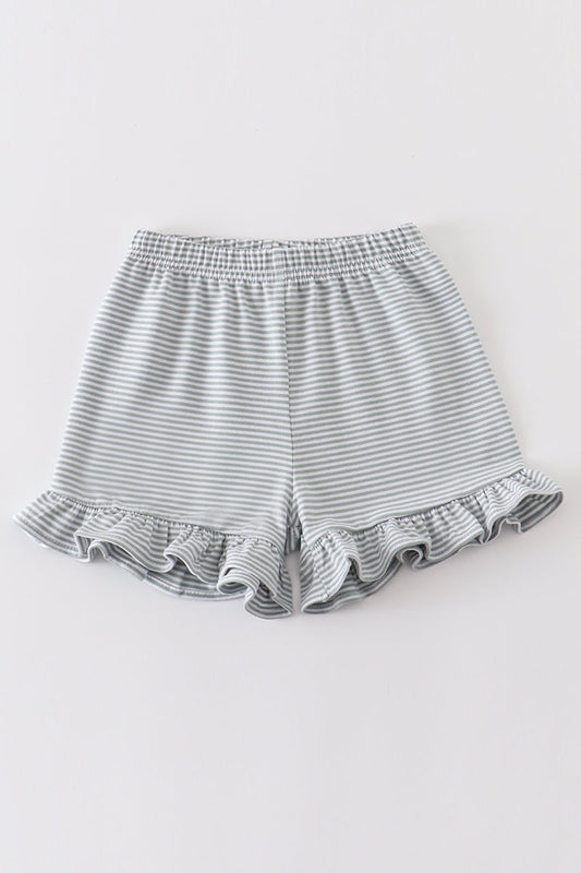 Premium Sage & White Stripe Basic Ruffle Shorts