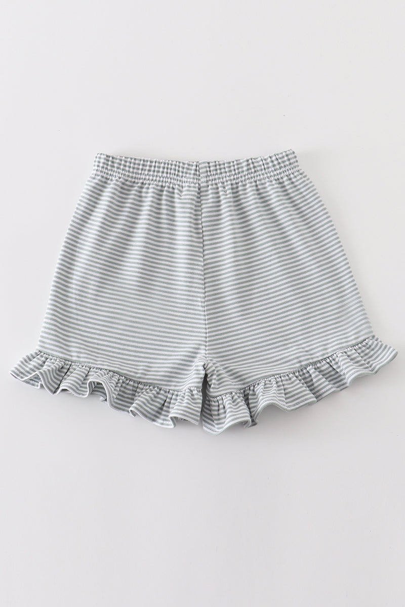 Premium Sage & White Stripe Basic Ruffle Shorts