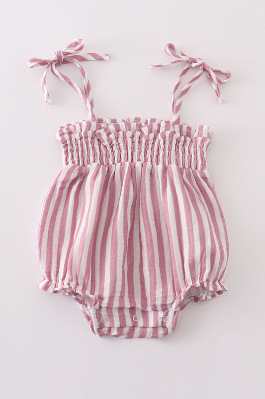 Premium Pink Muslin Stripe Smocked Girl Bubble