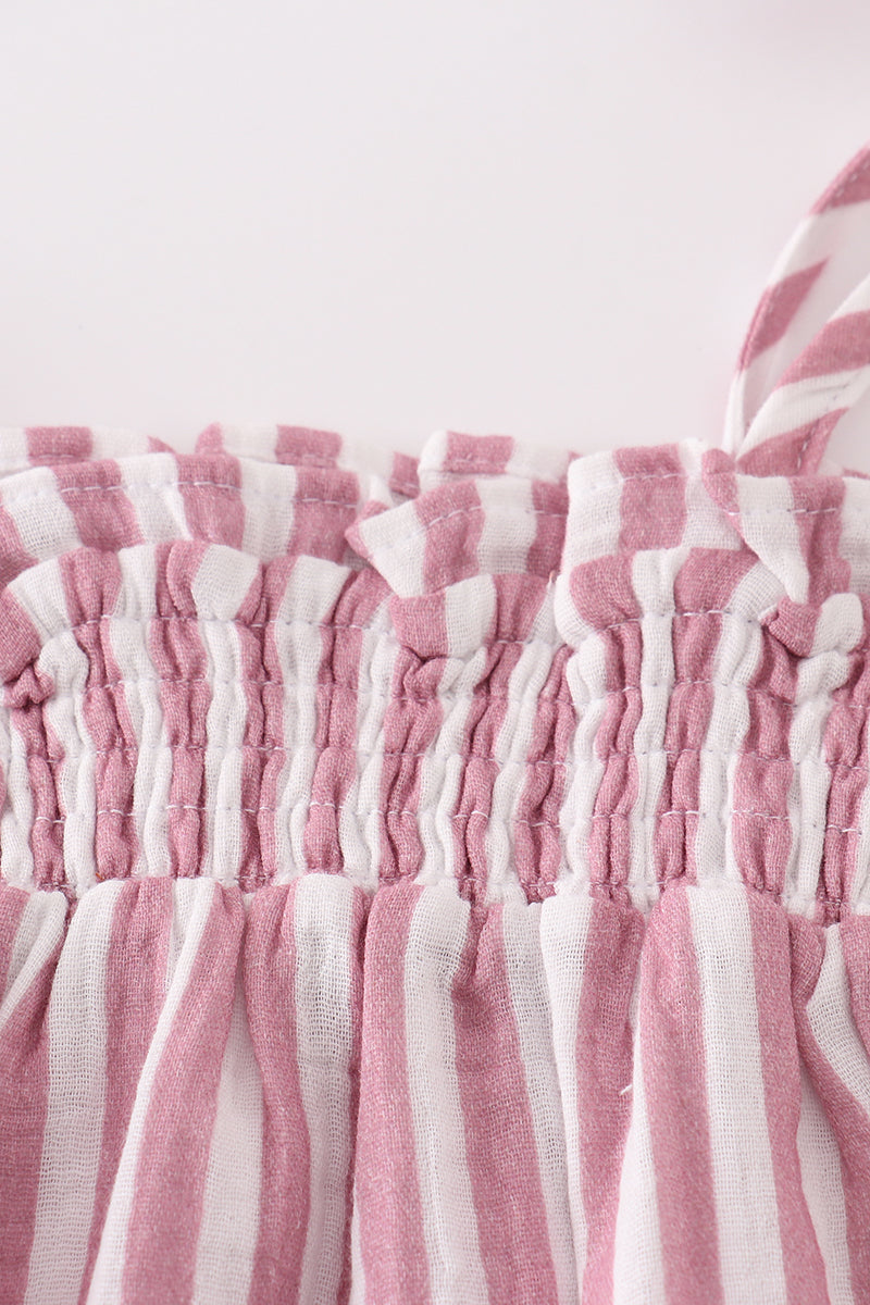 Premium Pink Muslin Stripe Smocked Girl Bubble