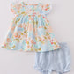 Premium Blue & Pink Muslin Floral Ruffle Baby Set