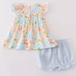 Premium Blue & Pink Muslin Floral Ruffle Baby Set