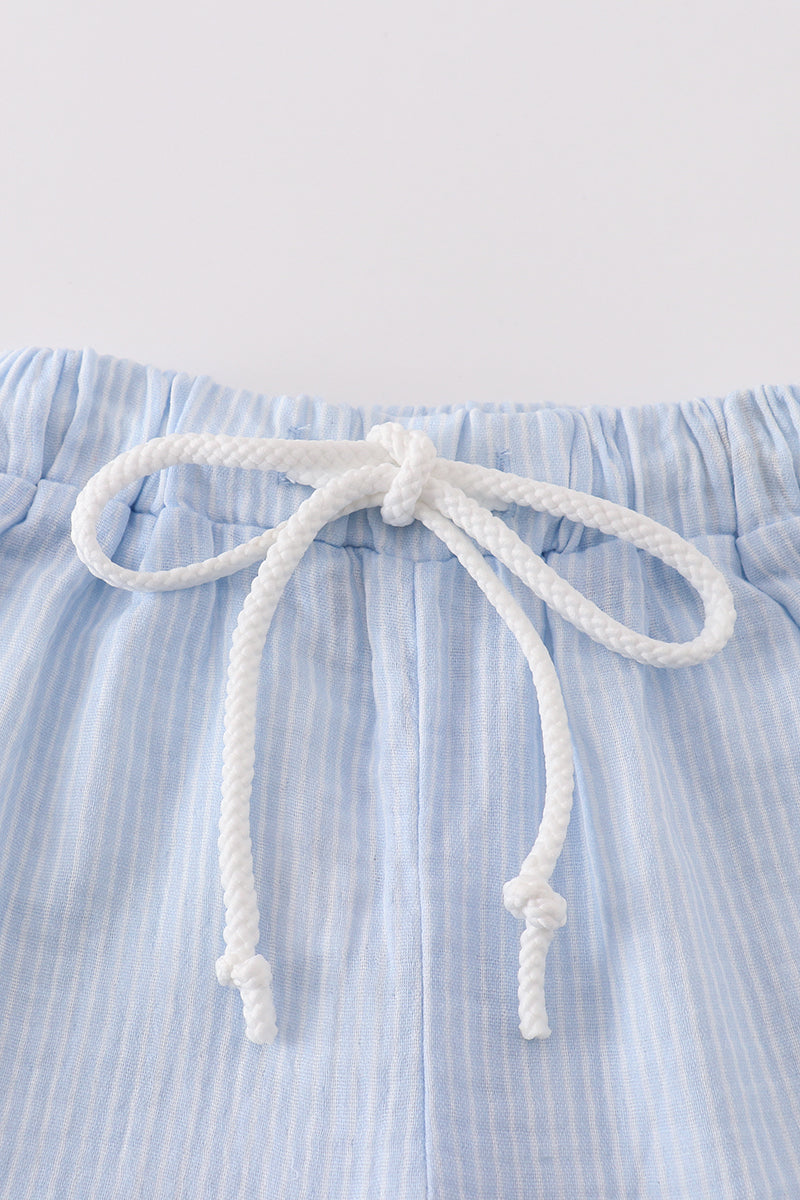 Premium Blue Muslin Stripe Boy Shorts Set