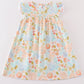 Premium Blue & Pink Muslin Floral Ruffle Dress